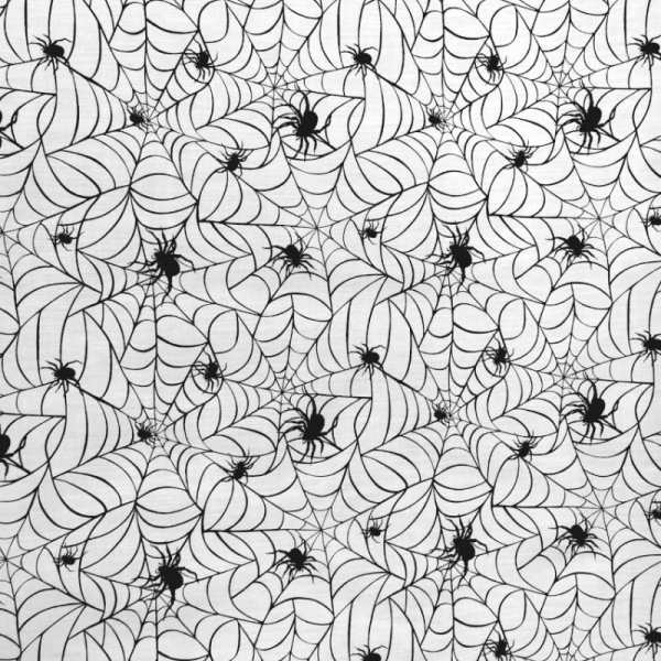 Halloween Polycotton- SPIDERS AND WEBS ON WHITE